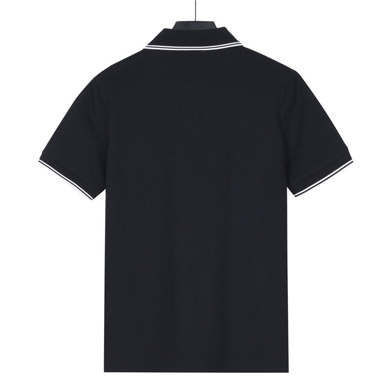 Moncler Black Polo Shirt with Striped Trim view