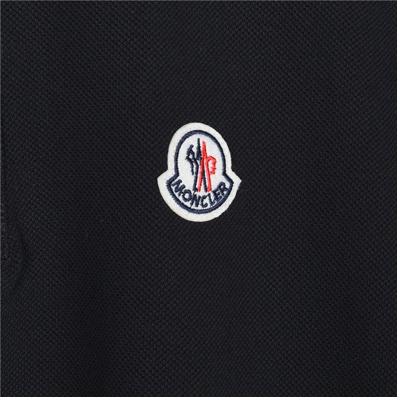 Moncler Black Polo Shirt with Striped Trim view