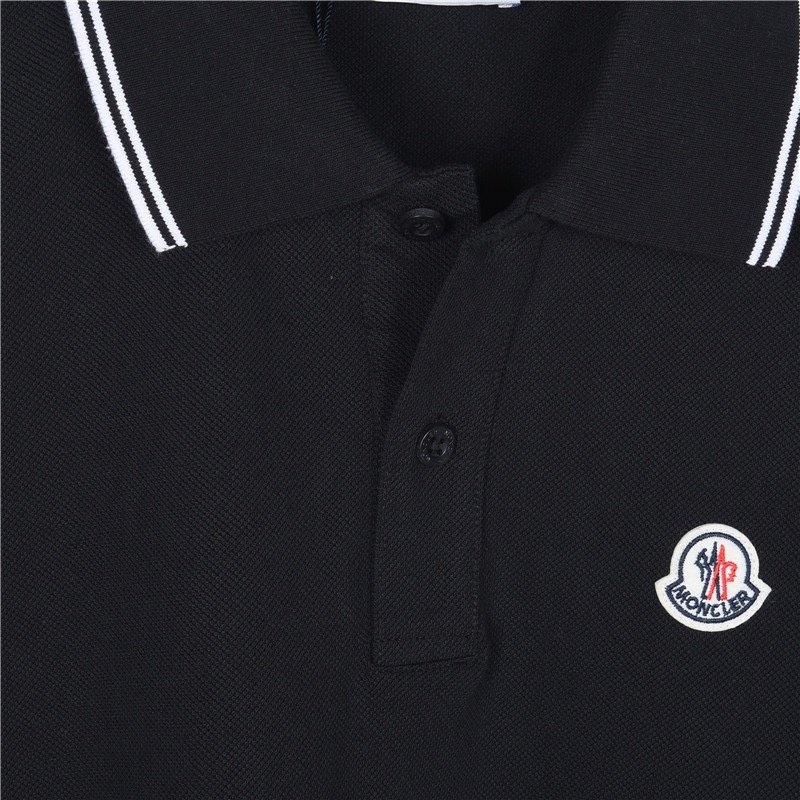 Moncler Black Polo Shirt with Striped Trim view