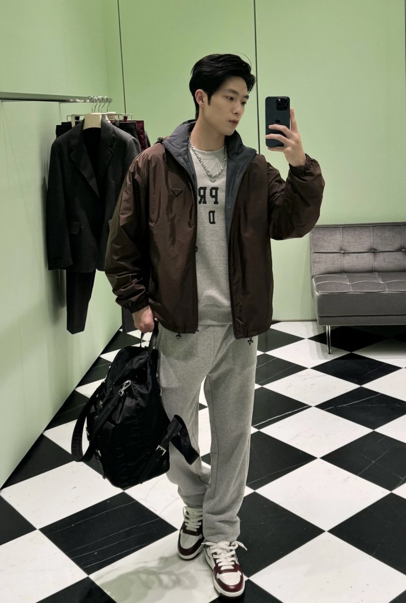 Prada Nylon Hooded Jacket Brown
