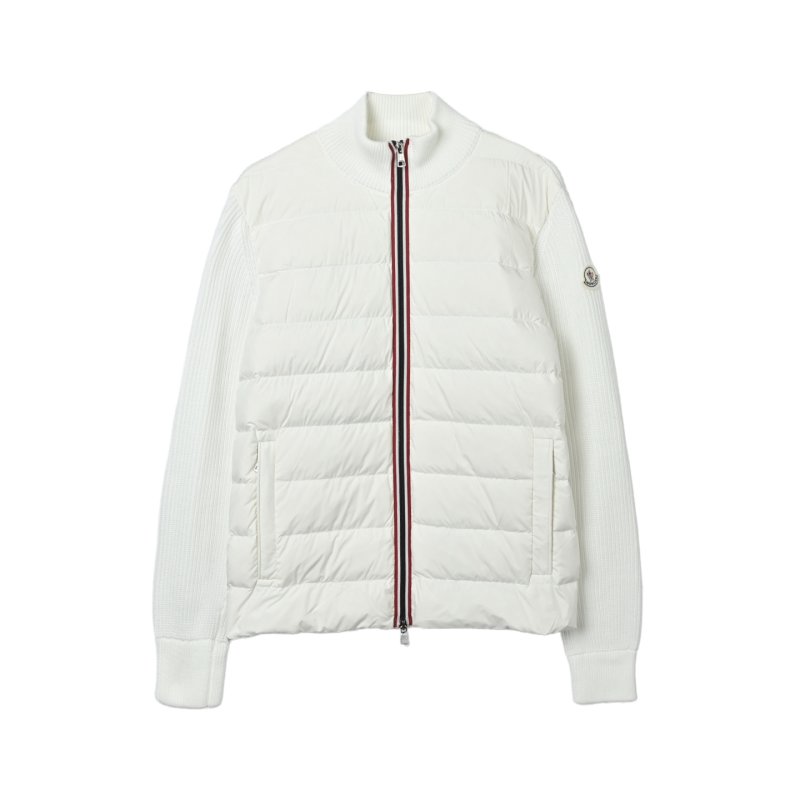 Cream Quilted Down Jacket with Ribbed Sleeves view