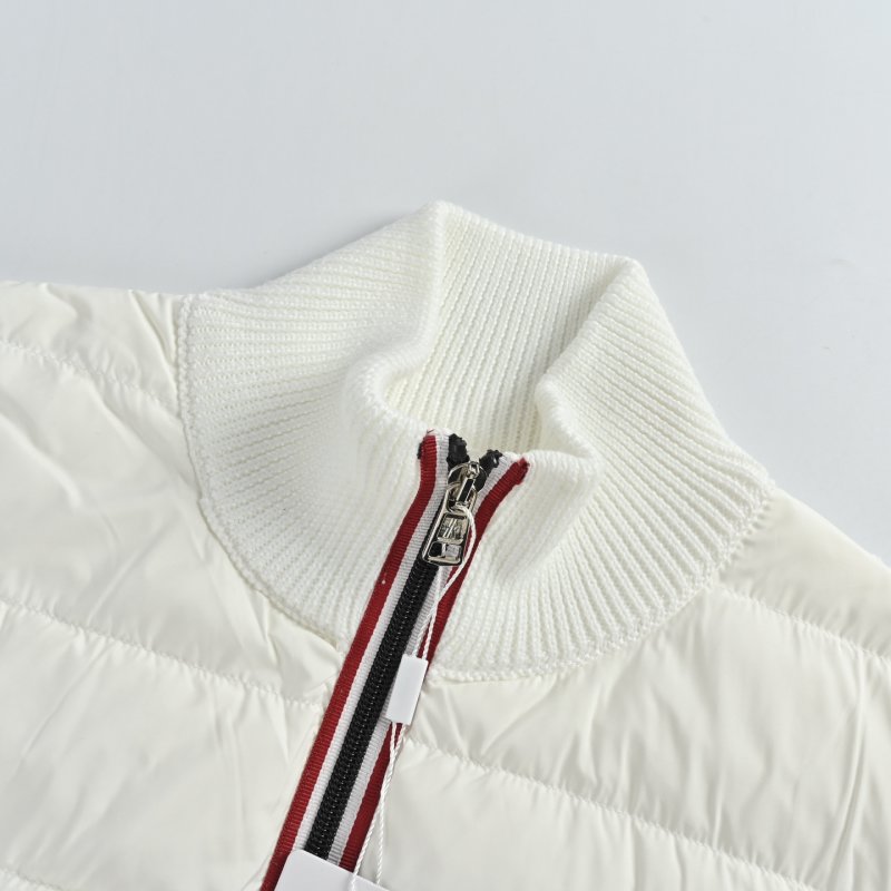 Cream Quilted Down Jacket with Ribbed Sleeves view