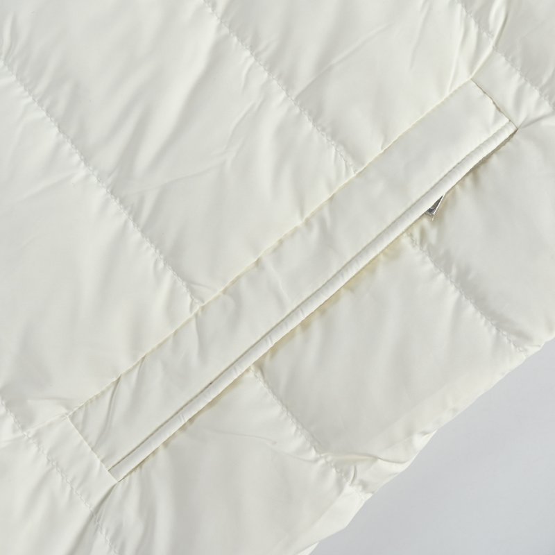 Cream Quilted Down Jacket with Ribbed Sleeves view