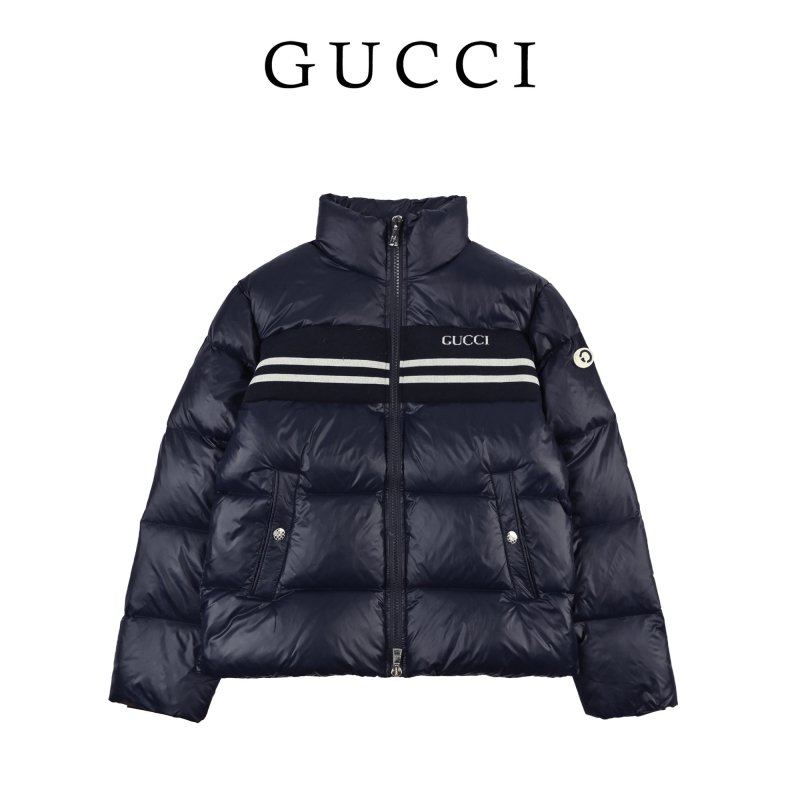 Gucci Navy Striped Down Puffer Jacket view