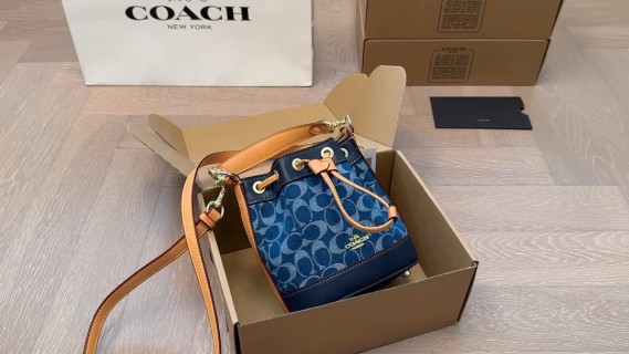 Coach Signature Jacquard Bucket Bag Navy Blue