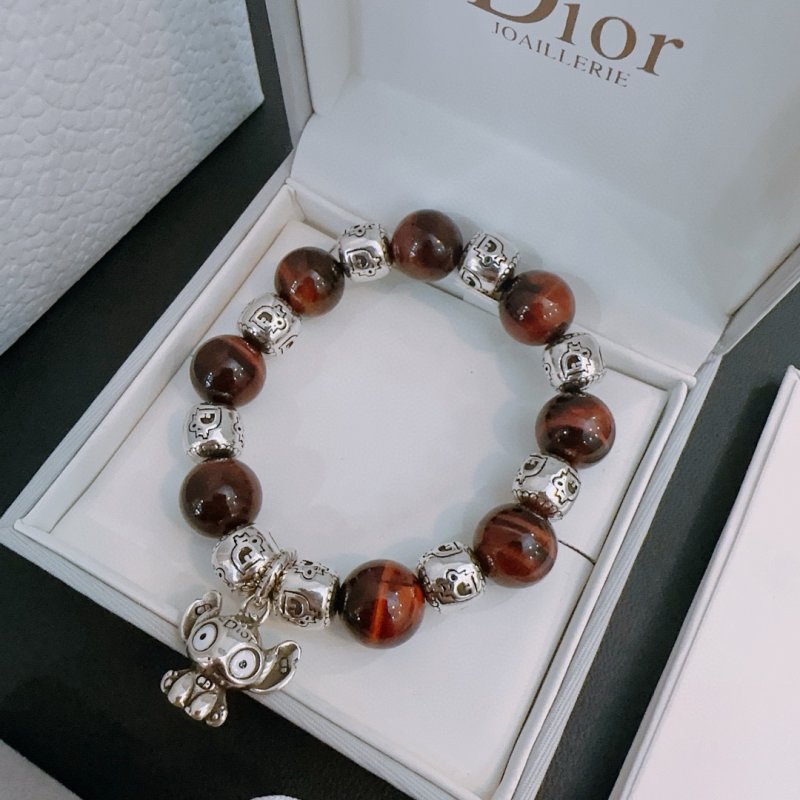 Dior Agate & Thai Silver Beaded Bracelet - Red Brown