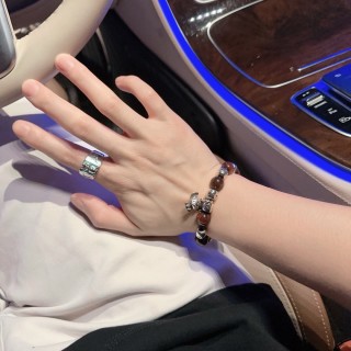 Dior Agate & Thai Silver Beaded Bracelet - Red Brown view 4