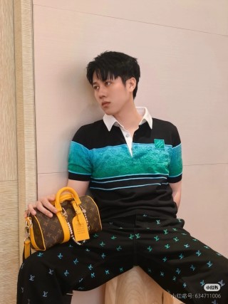 Balenciaga Black Turquoise Stripe Polo T-Shirt view 7
