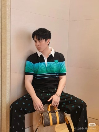 Balenciaga Black Turquoise Stripe Polo T-Shirt view 8