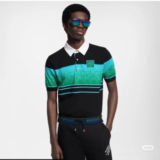 Balenciaga Black Turquoise Stripe Polo T-Shirt view 9