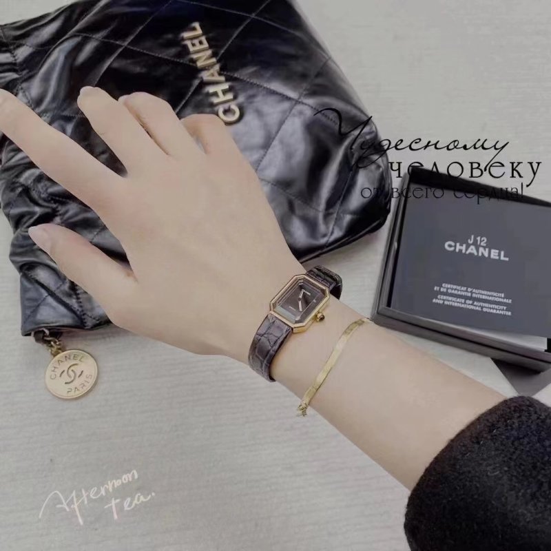 Chanel Premiere Black Leather Square Watch view