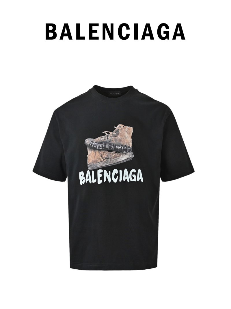 Balenciaga Distressed Shoe Print Black T-Shirt view