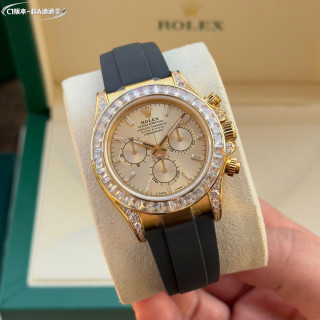 Rolex Daytona Chronograph Gold Diamond Bezel Black Rubber Strap view 2