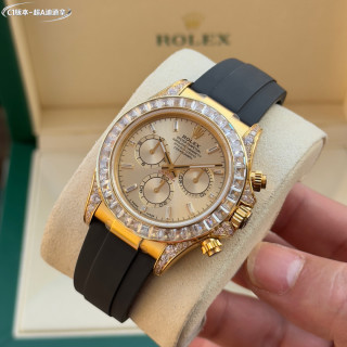 Rolex Daytona Chronograph Gold Diamond Bezel Black Rubber Strap view 3