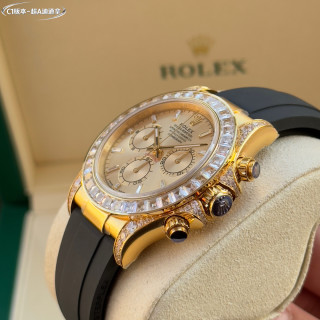 Rolex Daytona Chronograph Gold Diamond Bezel Black Rubber Strap view 4