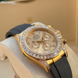 Rolex Daytona Chronograph Gold Diamond Bezel Black Rubber Strap view 5