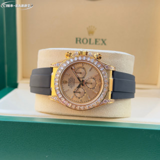 Rolex Daytona Chronograph Gold Diamond Bezel Black Rubber Strap view 6
