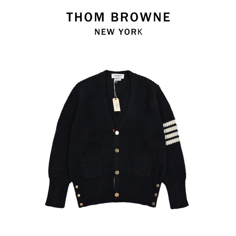 Navy Pinstripe Knit Cardigan with Gold Buttons view