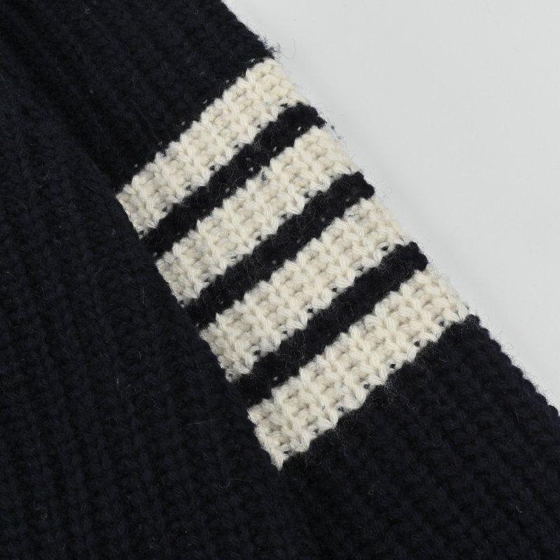 Navy Pinstripe Knit Cardigan with Gold Buttons view