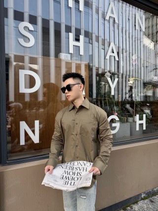 Oversized Khaki Button-Up Shirt view 2