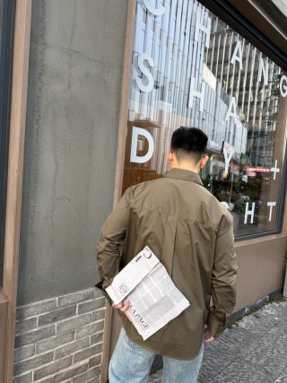 Oversized Khaki Button-Up Shirt view 3