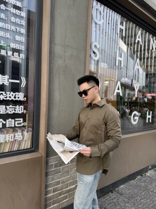 Oversized Khaki Button-Up Shirt view 4