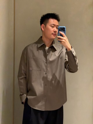 Oversized Khaki Button-Up Shirt view 6