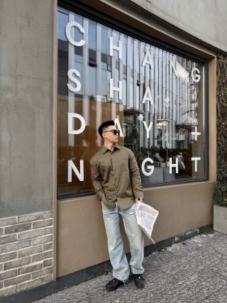 Oversized Khaki Button-Up Shirt view 9