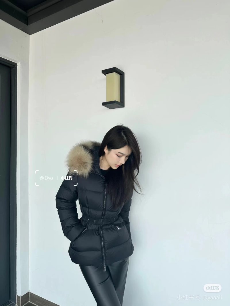 Black Puffer Down Jacket with Fur Hood Trim view
