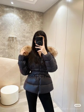 Black Puffer Down Jacket with Fur Hood Trim view 7