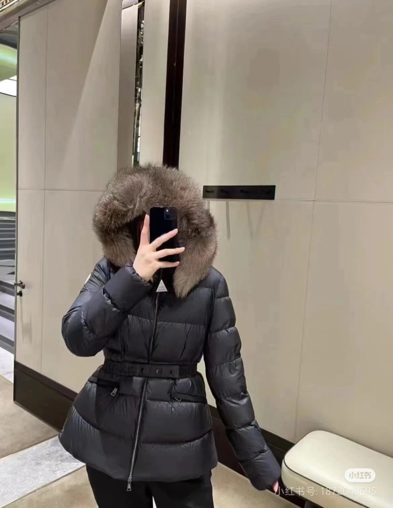 Black Puffer Down Jacket with Fur Hood Trim view
