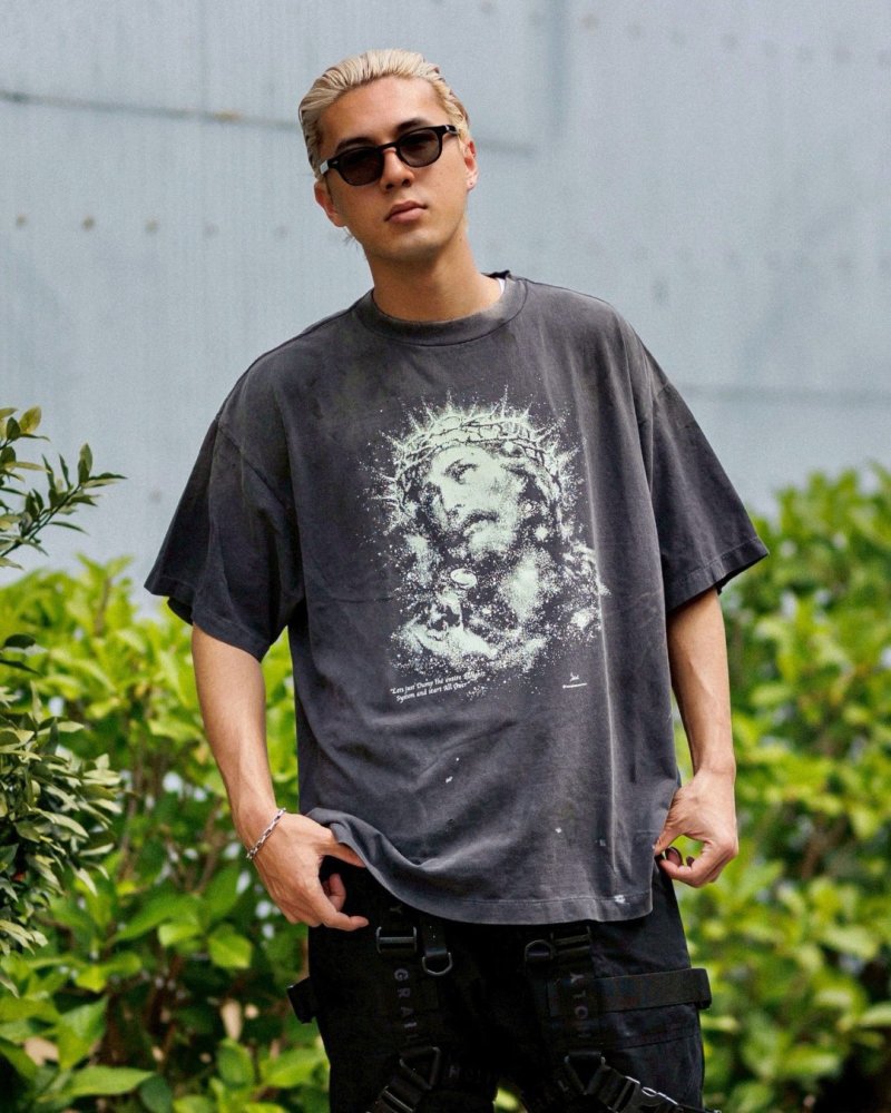 Charcoal Graphic Crown Print Oversized T-Shirt