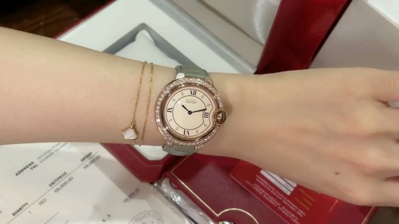 Cartier Ballon Bleu Diamond Bezel Grey Leather Watch