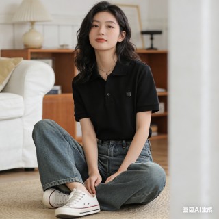 Women's Black Polo Shirt - Classic Short Sleeve