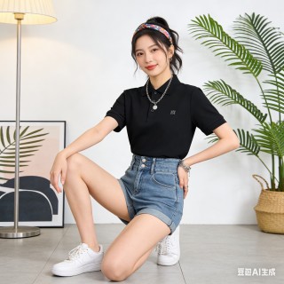 Women's Black Polo Shirt - Classic Short Sleeve view 2