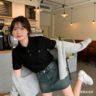 Women's Black Polo Shirt - Classic Short Sleeve view 4