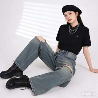 Women's Black Polo Shirt - Classic Short Sleeve view 7