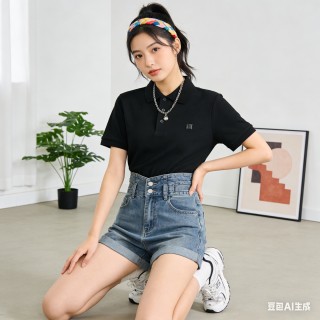 Women's Black Polo Shirt - Classic Short Sleeve view 8
