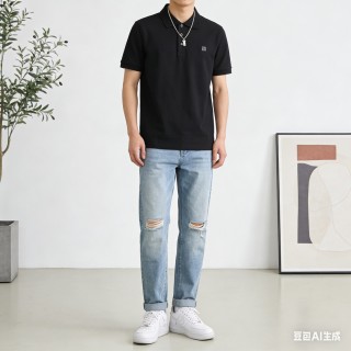 Women's Black Polo Shirt - Classic Short Sleeve view 9