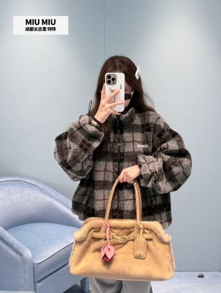 Miu Miu Black & Grey Plaid Wool Jacket view 3