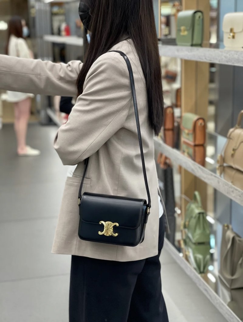 Celine Triomphe Black Leather Shoulder Bag