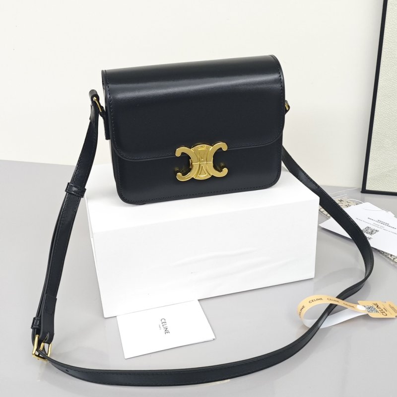 Celine Triomphe Black Leather Shoulder Bag view