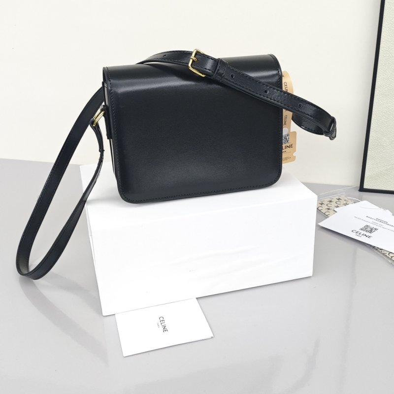 Celine Triomphe Black Leather Shoulder Bag view