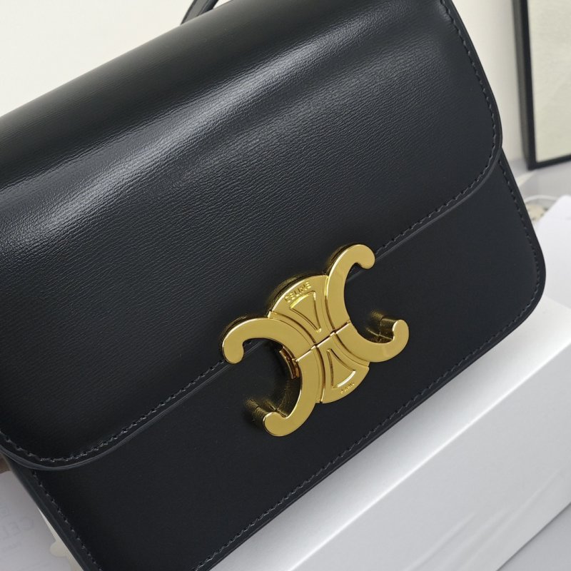 Celine Triomphe Black Leather Shoulder Bag view