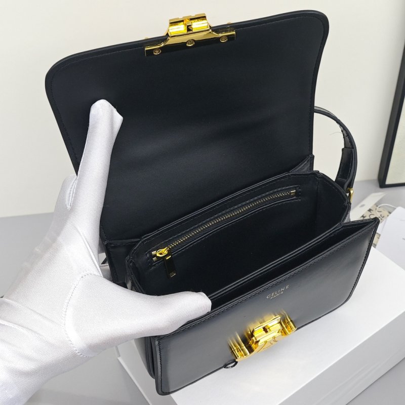 Celine Triomphe Black Leather Shoulder Bag view