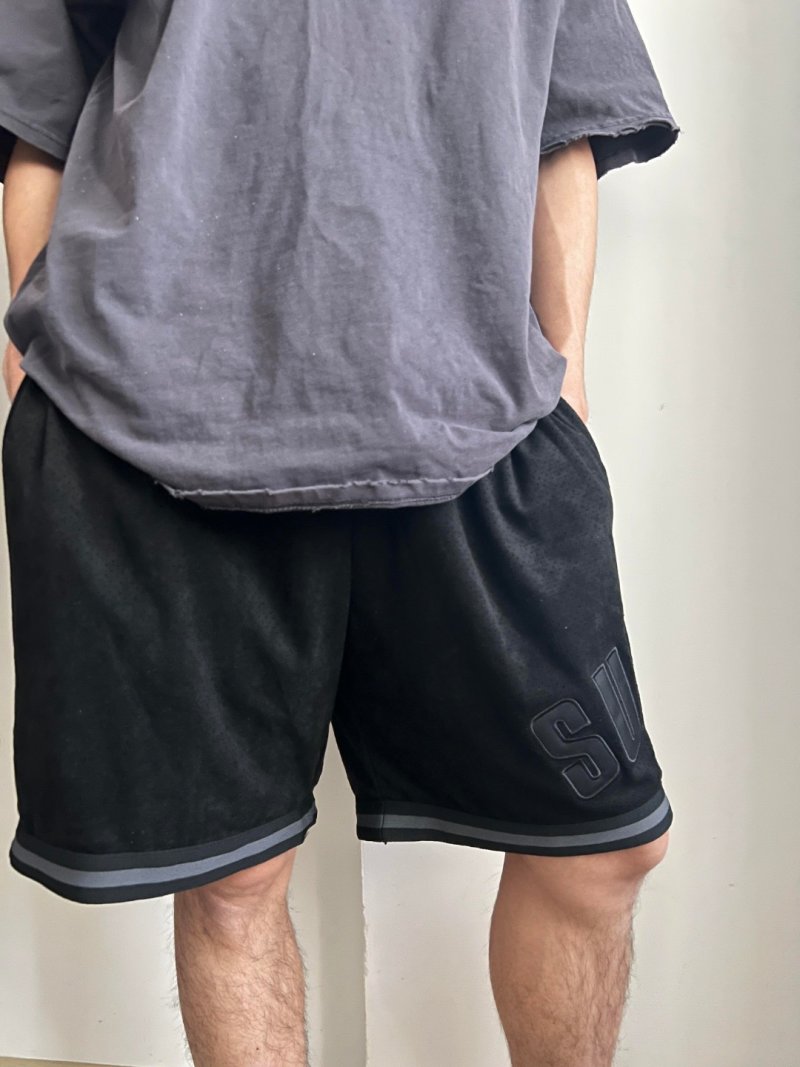 Black Mesh Basketball Shorts with Stripe Trim