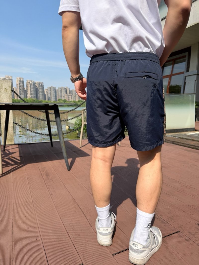 Navy Nylon Shorts with Checkered Side Stripe view