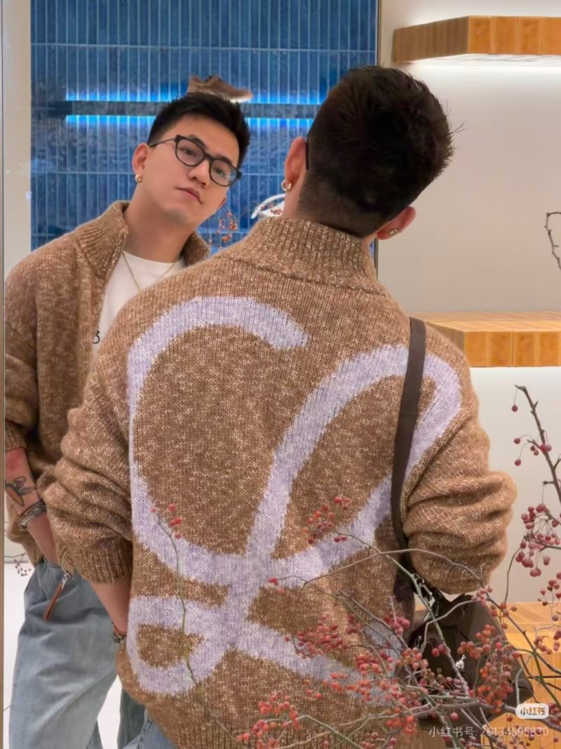 Camel & Cream Turtleneck Sweater with Abstract Back Print view