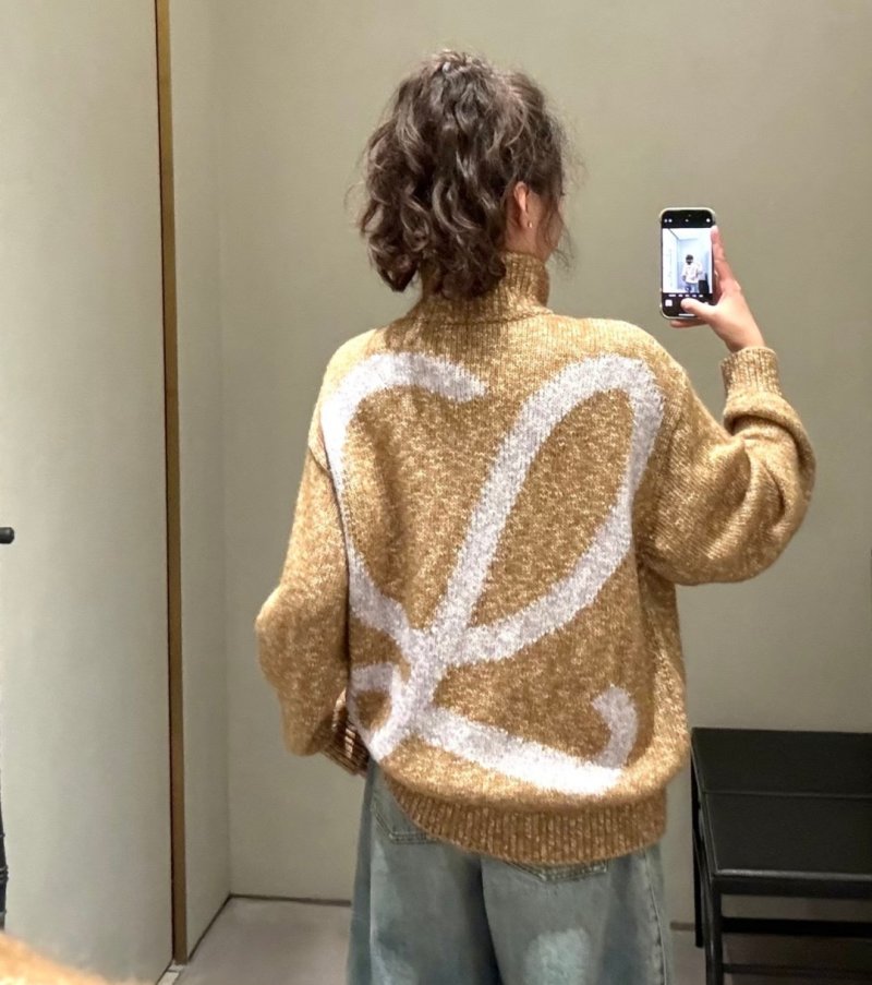 Camel & Cream Turtleneck Sweater with Abstract Back Print view