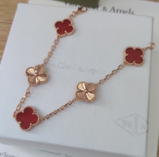 Van Cleef & Arpels Vintage Alhambra Four Leaf Clover Rose Gold Bracelet view 6